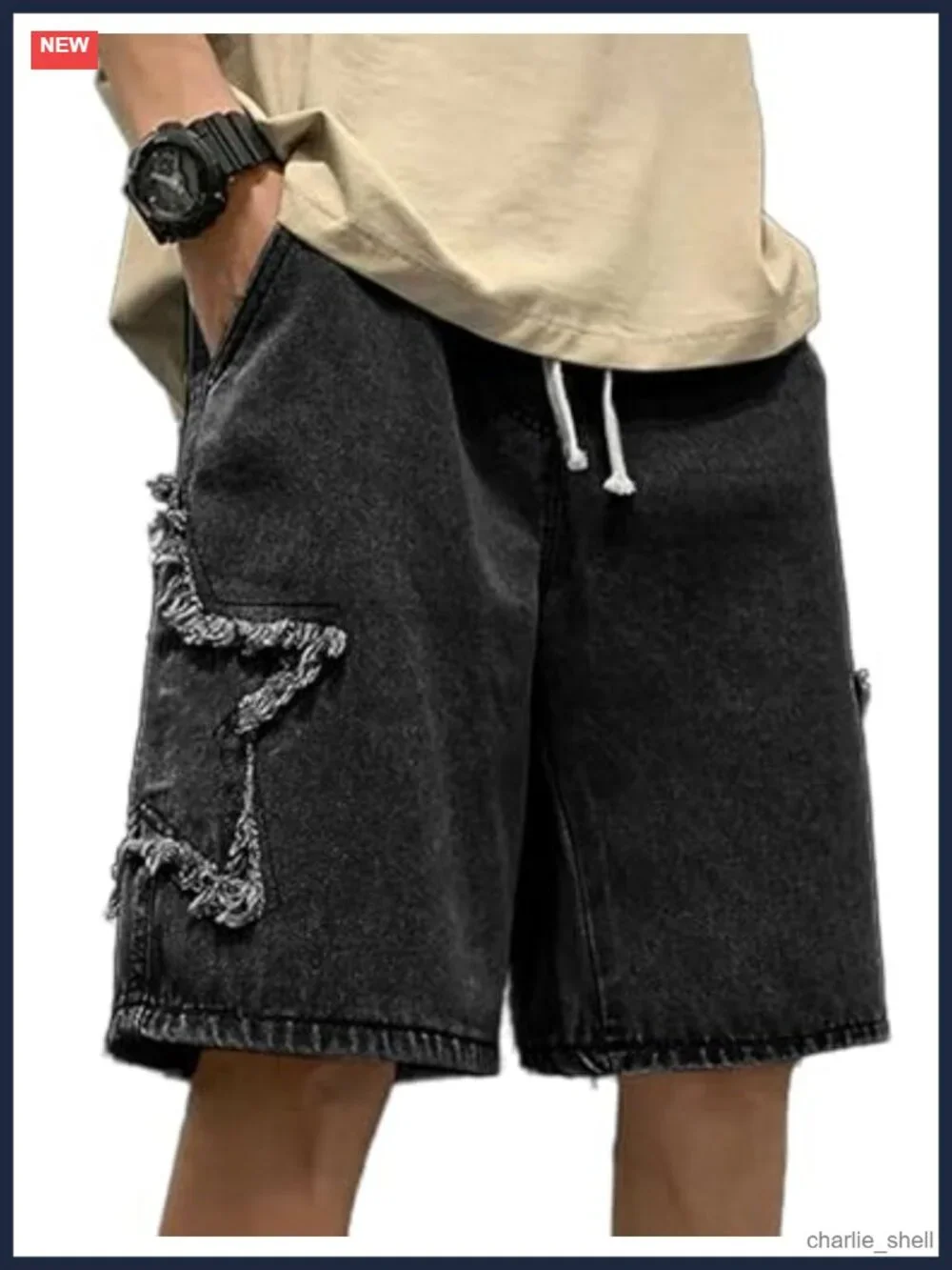 Baggy Y2k Star Patchwork Denim Shorts Wide Leg Loose Hip-hop Jorts